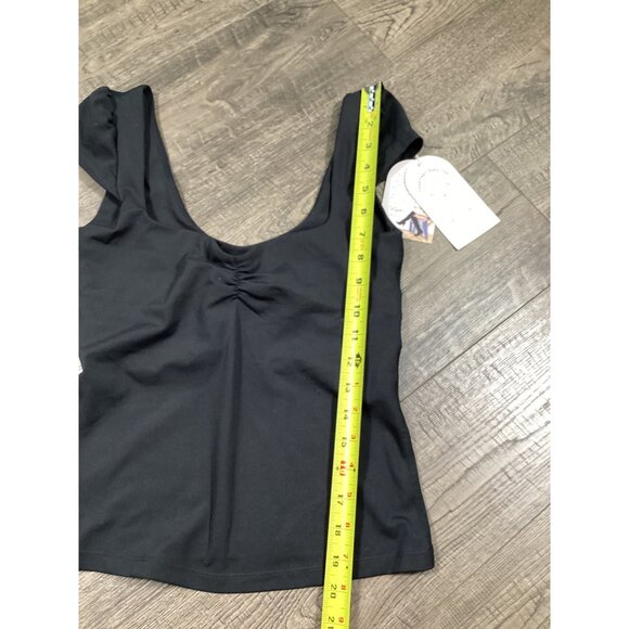 Blogilates Sweetheart Baby Tee Cap Sleeve Ruched Front Open Back Jet Black S - Picture 4 of 7